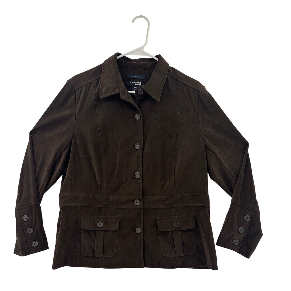 NORTONSTUDIO PETITES Women's Stretch Brown Button Up‎ Blazer Jacket Size 18P